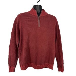 Tommy Bahama Sweater Mens L Red Ribbed Quarter Zip Cotton Pullover Casual Knit